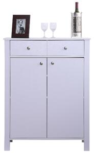 Scarpiera Salvaspazio in Legno con 2 Ante e Cassetti Bianco 80x34x104 cm