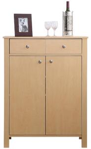 Scarpiera con 2 Ante e Cassetti in Legno Naturale 80x34x104 cm