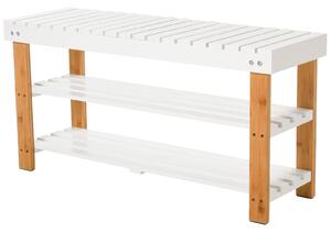 Panca Scarpiera 2 Ripiani in Legno e MDF 90x29x45 cm Bianca