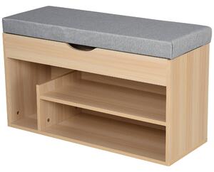 Panca Scarpiera 2 Ripiani in MDF con Cuscino 80x30x48 cm Grigio e Rovere