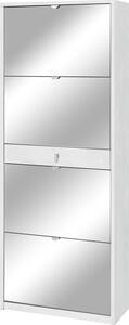 Scarpiera 4 Ante con Specchio 1 Cassetto 63x164x29 cm Ossido Bianco