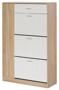 Scarpiera con 3 Ante a Ribalta 1Cassetto 1 Armadietto 84x30x132 cm in Legno truciolare Rovere/Bianco