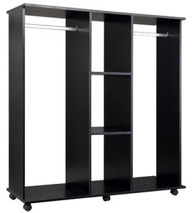 Armadio Guardaroba a 5 Ripiani con Ruote e Barre Appendiabiti in Legno e Alluminio Nero 120x40x128 cm