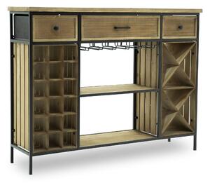 Cantinetta Portabottiglie 124x32x94 cm con Portabicchieri in Ferro e Legno Sid Nera