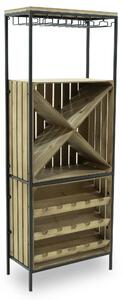 Cantinetta Portabottiglie 60x30x160 cm con Portabicchieri in Ferro e Legno Rex Nera