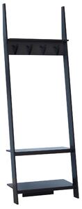 Appendiabiti da Ingresso a 3 Ripiani 4 Ganci in Legno Nero 67x38.5x196 cm