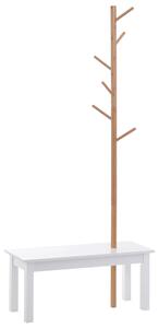 Panca con Appendiabiti in Bambù Bianco e Legno 80x30x180 cm