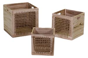 Set 3 Cassetti in Legno con Corda 33x33H33cm Carlo