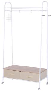 Stender Appendiabiti con 2 Cassetti in Metallo Bianco e Beige 99x47x185 cm
