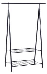 Stander Appendiabiti con 2 Ripiani Scarpiera in Acciaio Robusto Nero 100x46x148 cm