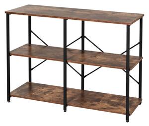 Scaffale 3 Ripiani in Acciaio e Legno 120x30x76 cm Marrone