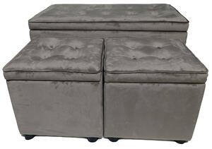 Set Baule e 2 Pouf in Tessuto Vellutato Motti Dalia Kai Tortora