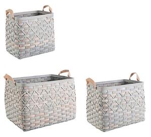 Set 3 Ceste 2 Maniglie Lisette Rettangolari Grigio in Legno