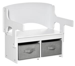 Cassapanca Banchetto Scuola per Bambini 2 in 1 60x43x57 cm con 2 Cassetti Bianca