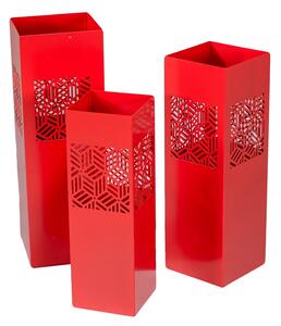 Set 3 Portaombrelli in Metallo 20x20H60cm Geometrie Rosso