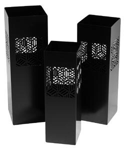 Set 3 Portaombrelli in Metallo 20x20H60cm Geometrie Nero