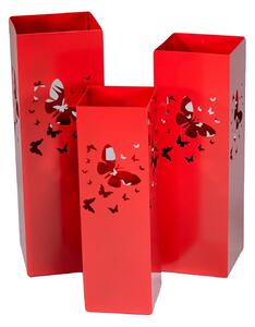 Set 3 Portaombrelli in Metallo 20x20H60cm Farfalle e Cerchi Rosso