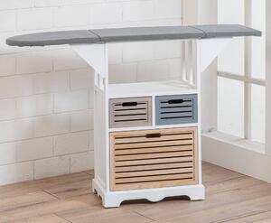 Mobile Asse da Stiro in Legno con 3 Cassetti Colorati 130x34x85 cm Victor Bianco