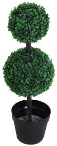 Pianta Artificiale Bosso Due Sfere Ø23x67 cm con Vaso Verde