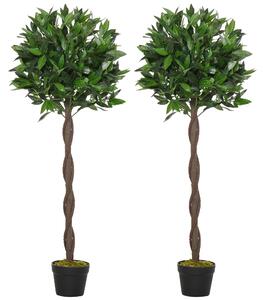 Set 2 Piante Artificiali di Alloro H120 cm con Vaso Verdi