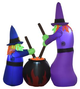Streghe e Calderone Gonfiabile Halloween H180 cm con LED in Poliestere Impermeabile