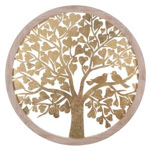 Pannello da Muro Oro Tree Rot. Ø80x2,5 cm in Ferro e MDF Oro e Marrone Chiaro