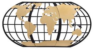 Pannello World Glam 133x3,5x70 cm in Ferro Nero e Oro