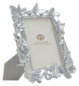 Cornice Farfalle 24,5x4x30,5 cm in Poliresina e Vetro Argento