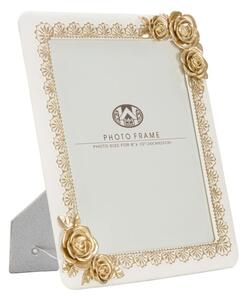 Cornice Rose Twat 26x2x31 cm in Poliresina e Vetro Crema e Oro
