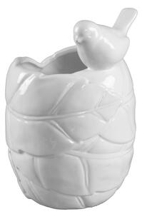Vasetto Ceramica con Uccellino 15x15x22 Min 3 cm in Ceramica Bianco