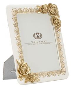 Cornice Rose Twat 21x2x26 cm in Poliresina e Vetro Crema e Oro