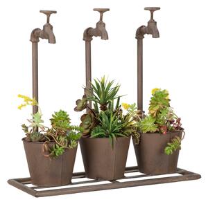 Vasetto Industry Triplo 49x19x48 cm in Ferro Marrone