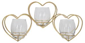 Portacandele Heart 37,5x9x19 cm in Ferro e Vetro Oro