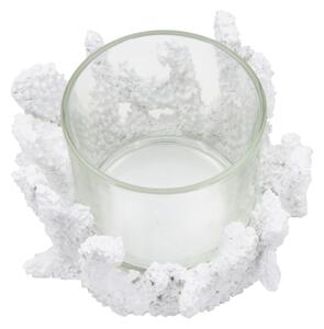 Portacandele Corallo Ø12,5x9 cm in Resina e Vetro Bianco