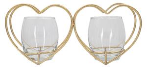 Portacandele Heart 27,5x9,5x12,5 cm in Ferro e Vetro Oro