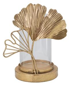 Portacandele Leaf 17x12x21 cm in Ferro e Vetro Oro