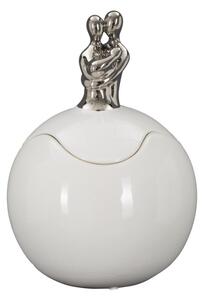 Cofanetto Family Grande Ø18x27,5 cm in Ceramica Bianco e Argento