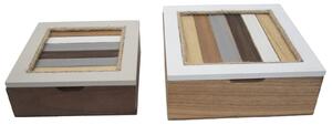 Cofanetto Coppia Lignes 19x19x7 - 16x16x5,5 cm in MDF Bianco Marrone e Grigio