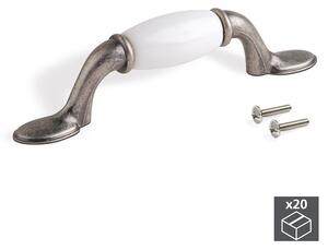 Maniglie per Mobile Interasse 76 mm Zama e Ceramica Argento Invecchiato 20 Pezzi Emuca