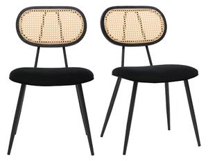 Sedie di design nere in velluto, metallo e rattan intrecciato (set di 2) SWANN