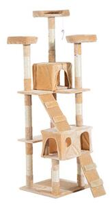 Albero Tiragraffi per Gatti con Due Cucce in Peluche e Sisal Crema 50x50x170 cm