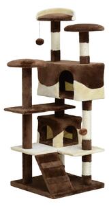 Albero Tiragraffi per Gatti in Peluche e Sisal con Cucce e Pallina Caffè e Crema 50x50x132 cm