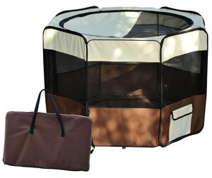 Box Recinto per Cani Pieghevole in Oxford Marrone-crema Ø116x71 cm