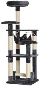 Albero Tiragraffi per Gatti a 4 Livelli in Peluche Sisal Naturale Grigio 40x40x132 cm