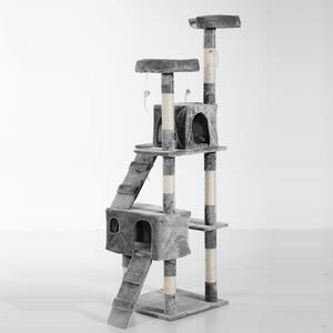 Albero Tiragraffi per Gatti con Due Cucce in Peluche e Sisal Grigio 50x50x170 cm
