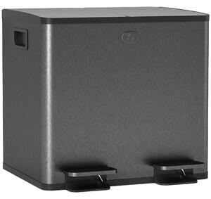 HOMCOM Bidone Immondizia a 2 Sezioni da 15L con Chiusura Silenziosa, in Acciaio Inox e PP, 41.7x36.6x43.2 cm, Nero | Aosom Italy