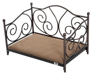 Lettino Cuccia per Cani e Gatti Struttura in Metallo con Cuscino Marrone 65x42x42 cm