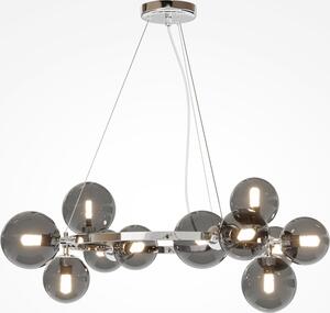 Lampadario Contemporaneo Dallas Metallo Cromo 11 Luci Diffusori Vetro Fumè