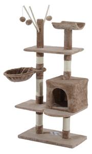 Albero Tiragraffi il Legno con Rivestimento Morbido Marrone chiaro 60x35x135 cm