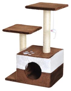 Albero Tiragraffi per Gatti con Topolino Appeso in Peluche Marrone 45x33x70 cm